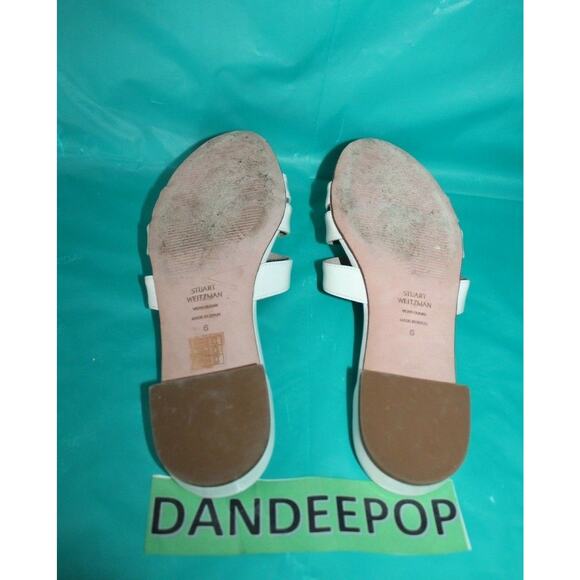 Stuart Weitzman Women's White Cami Sandals Leather Flats Shoes Size 6 CIZW 64218 - Picture 6 of 6